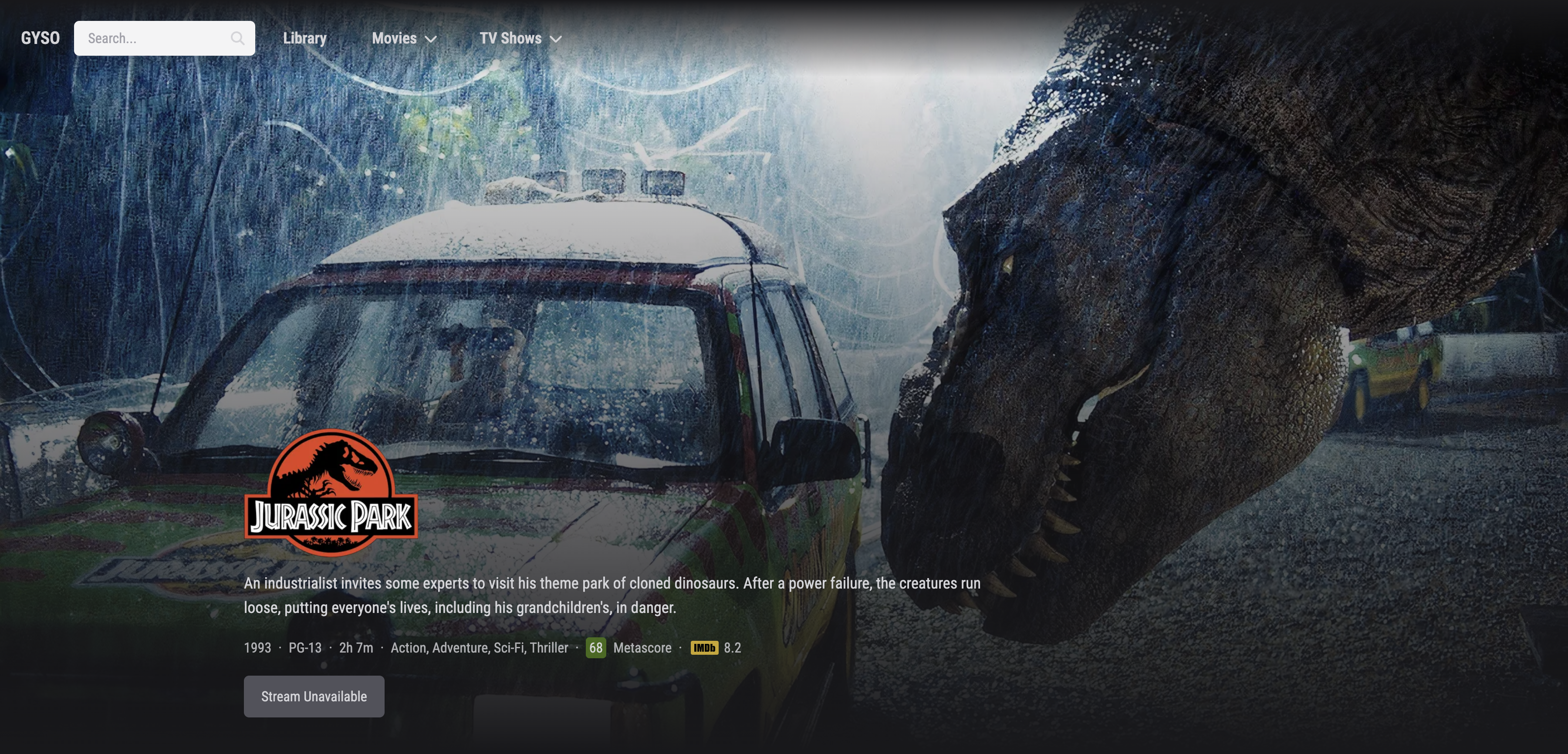 Movie Page Layout: Title, Description, and Other Key Information for Streaming Movie page layout in the streaming service showing title, description, release year, duration, genre, IMDb rating, and Metascore.