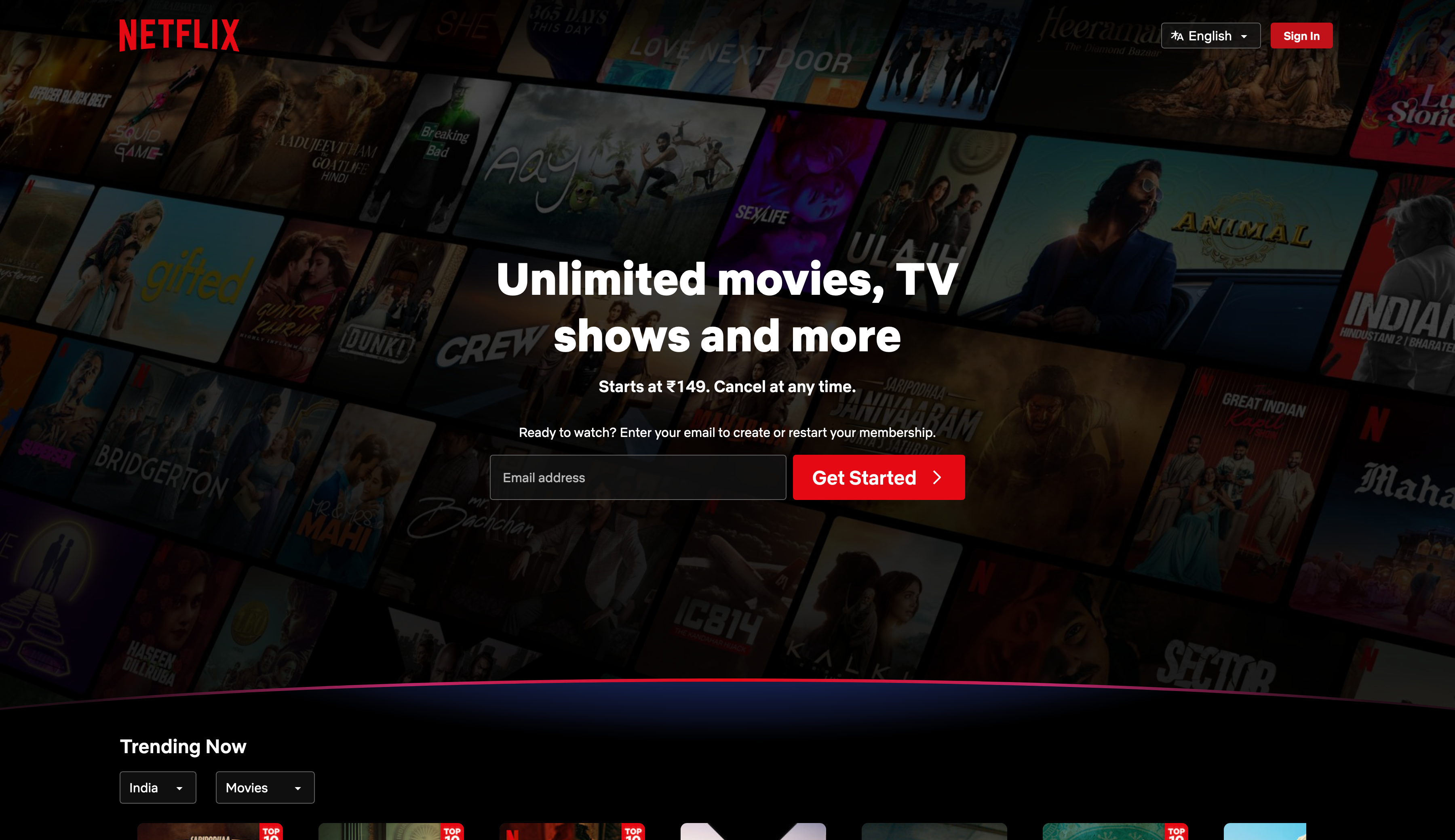 Netflix Homepage with Featured Content Netflix homepage showing a grid of movie posters